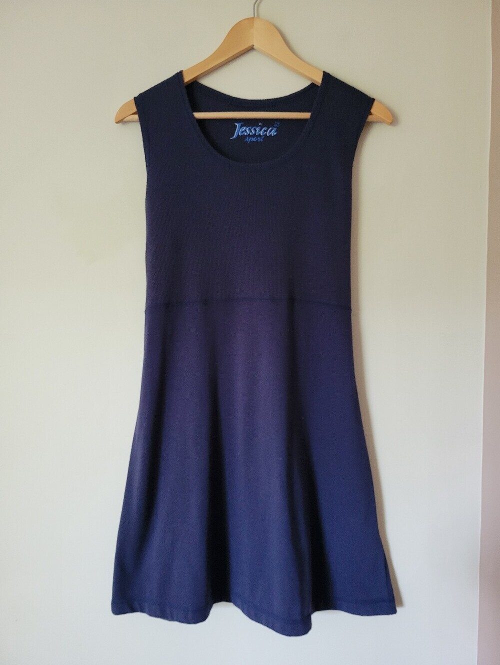 Vintage 90s Sleeveless Navy Basic Fit and Flare Preppy Athletic Mini Dress Sz 12